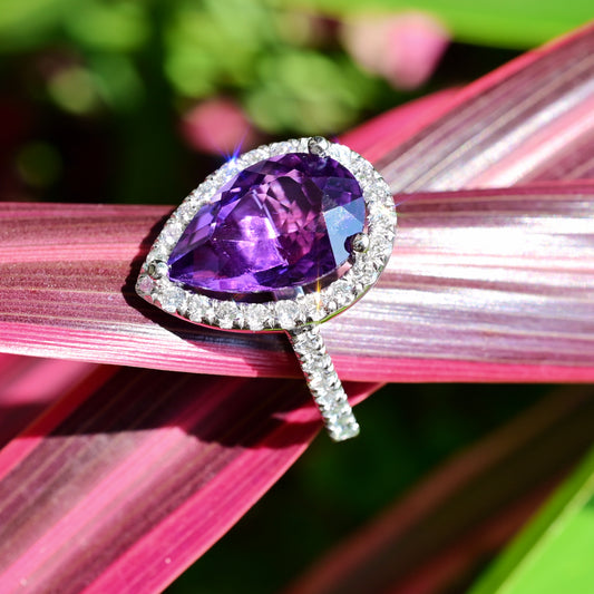 Amethyst Halo Ring