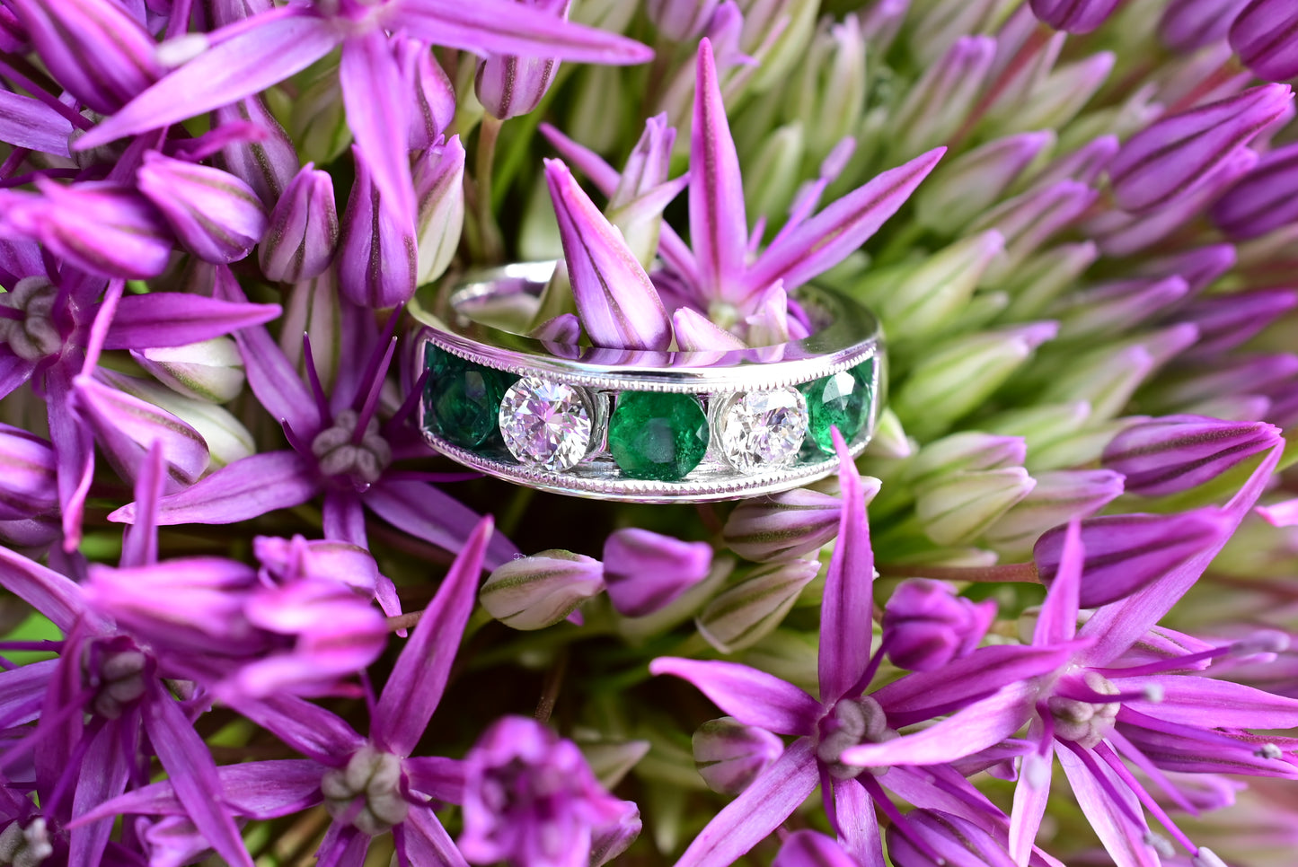 Emerald and Diamond Rounds Ring