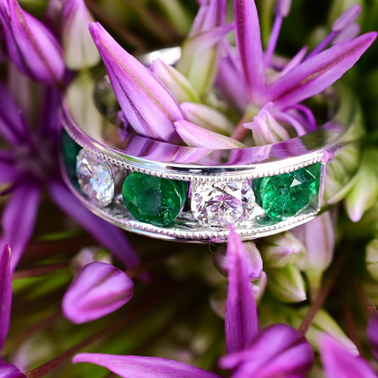 Emerald and Diamond Rounds Ring