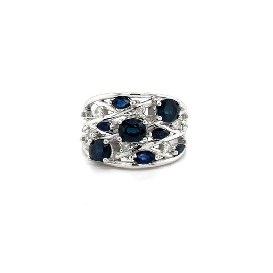 Sapphire and Diamond Cluster Ring