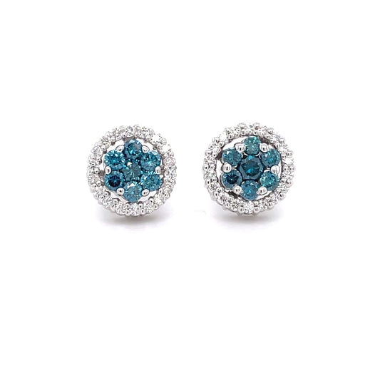 Blue & White Diamond Halo Earrings