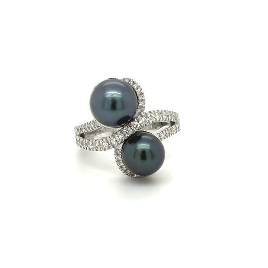 Pearl and Diamond Swirl Ring
