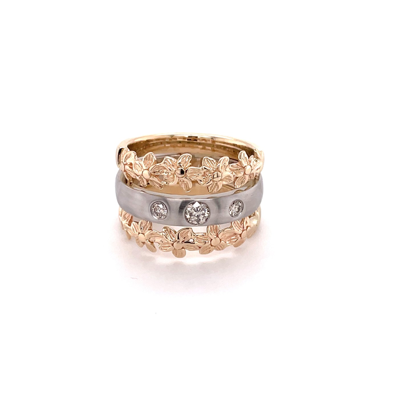 Floral Mixed Metal Band Set