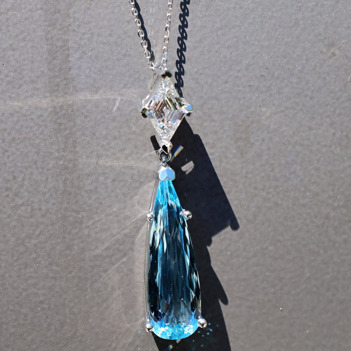 Aquamarine and Diamond Teardrop Pendant