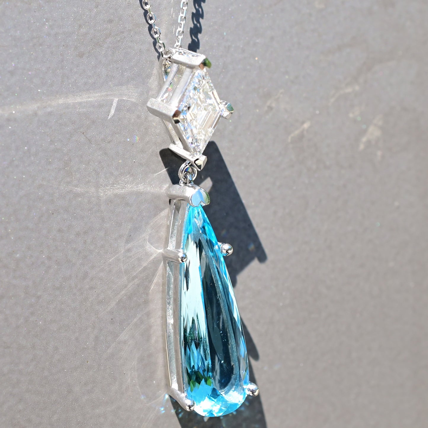 Aquamarine and Diamond Teardrop Pendant