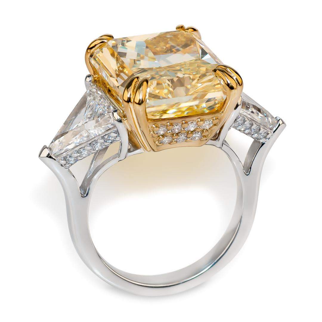 Fancy Yellow Radiant and Trillion Diamond Ring