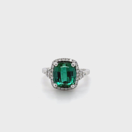 Green Tourmaline Halo Ring