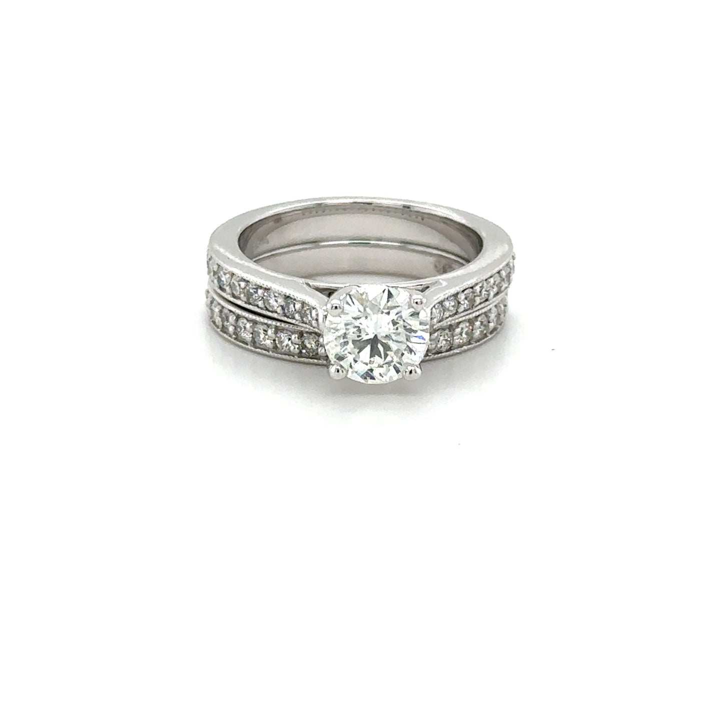 Double Diamond Band Engagement Ring