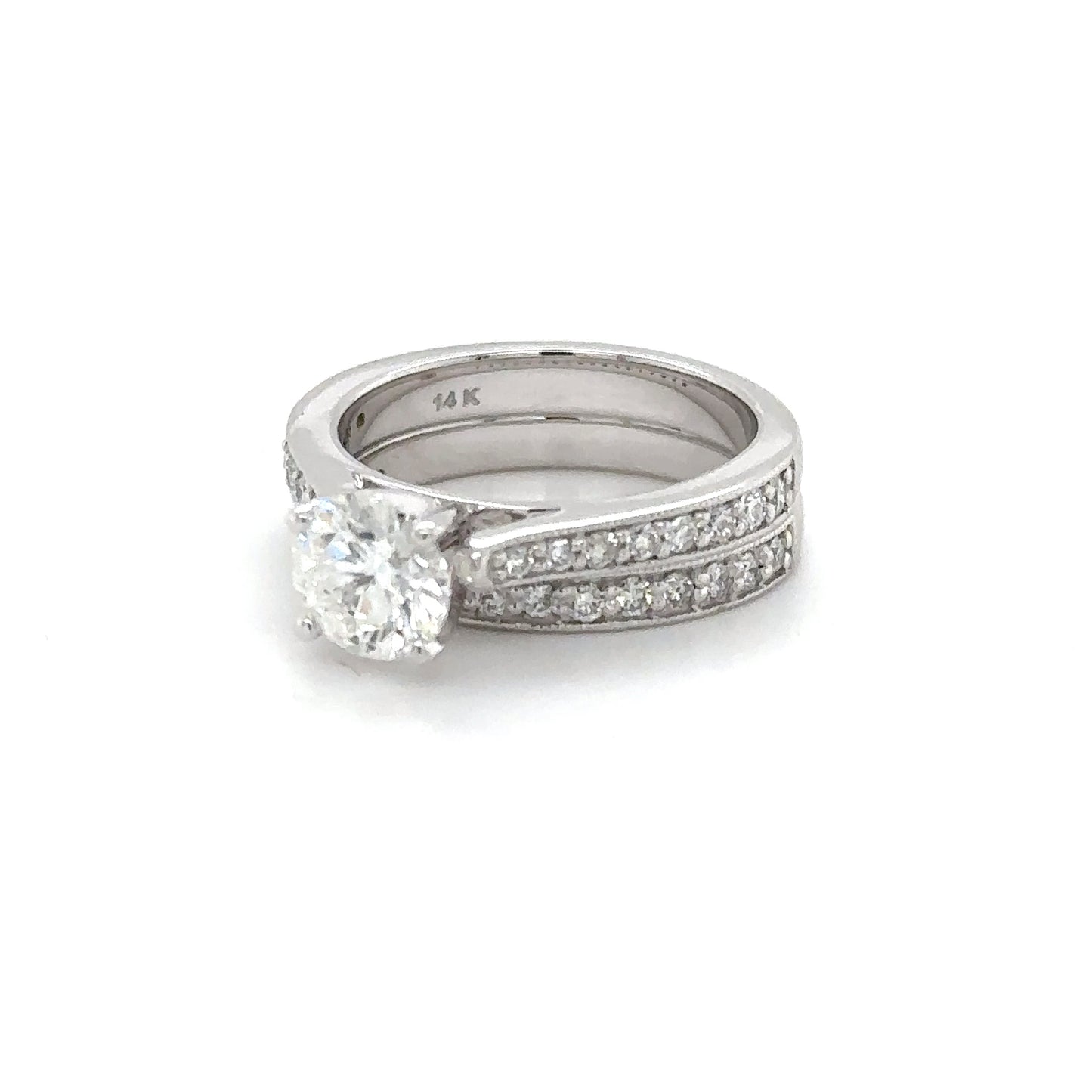Double Diamond Band Engagement Ring