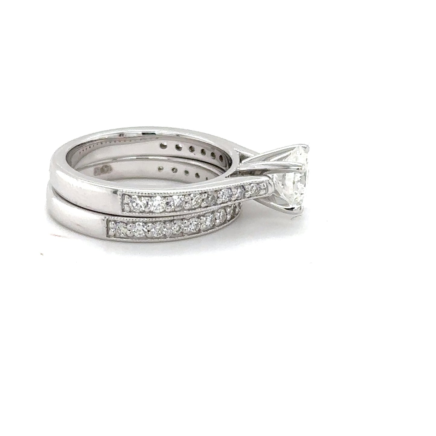 Double Diamond Band Engagement Ring